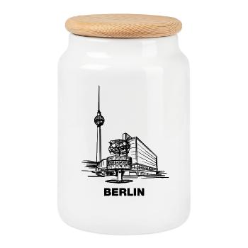 Berlin - Alex/Tour de télévision - Boîte à biscuits avec couvercle en bois - blanc - Devant