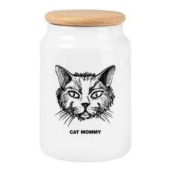 Maman chat - Boîte à biscuits avec couvercle en bois - blanc - Devant