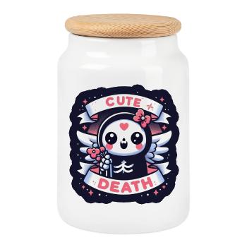 Douce mort avec des ailes et des fleurs - Boîte à biscuits avec couvercle en bois - blanc - Devant