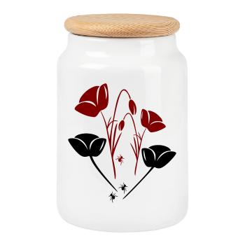 Tulips with ants - Cookie Jar with Wooden Lid - white - Front