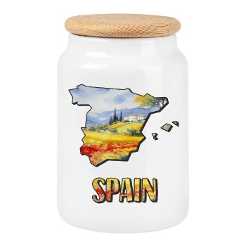 Aquarell Landkarte Spanien - Keksdose mit Holzdeckel - Weiß - Vorne