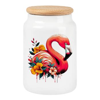 Flamingo - Keksdose mit Holzdeckel - Weiß - Vorne