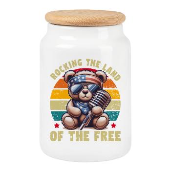 Ours mignon États-Unis Amérique Musique Patriote Rétro - Boîte à biscuits avec couvercle en bois - blanc - Devant