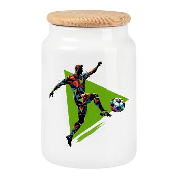 dynamic soccer player playing soccer - Cookie Jar with Wooden Lid - white - Front