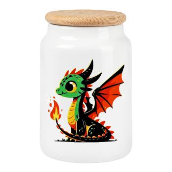 Dragon - Cookie Jar with Wooden Lid - white - Front