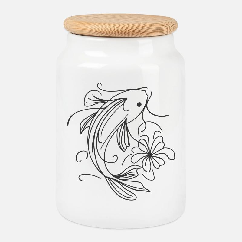 Fish Splash Art Sleek - Keksdose mit Holzdeckel - Weiß