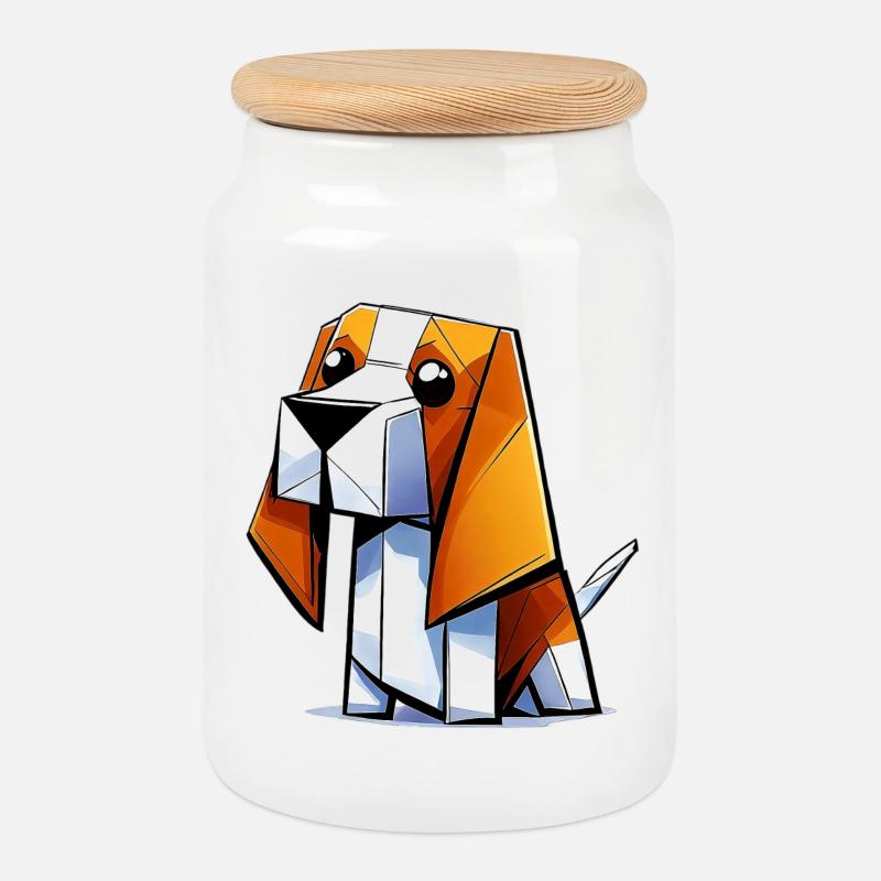 Beagle Hund - Keksdose mit Holzdeckel - Weiß