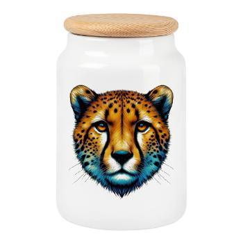 Guépard - Boîte à biscuits avec couvercle en bois - blanc - Devant