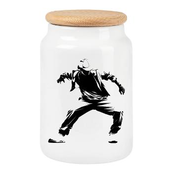Breakdance Sketch - Cookie Jar with Wooden Lid - white - Front