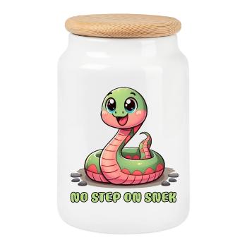 No Step on Snek: Hilarious Warning Sign - Cookie Jar with Wooden Lid - white - Front