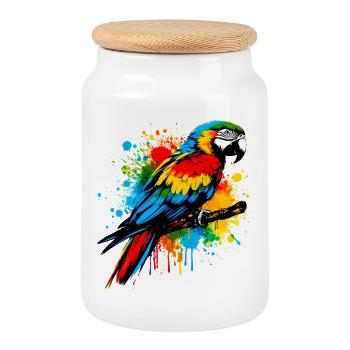 Parrot - Cookie Jar with Wooden Lid - white - Front