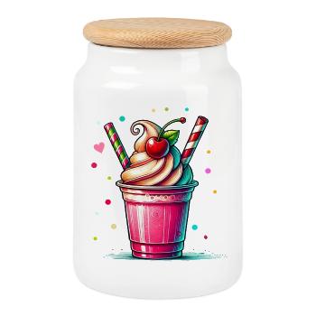 Seductive Cherry Dreams: Cherry Milkshake - Cookie Jar with Wooden Lid - white - Front