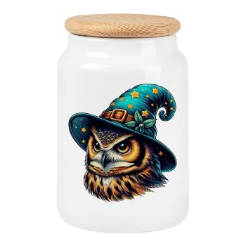 Wizard Owl - Cookie Jar with Wooden Lid - white - Front