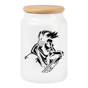 Dessin de saxophoniste - Boîte à biscuits avec couvercle en bois - blanc - Devant