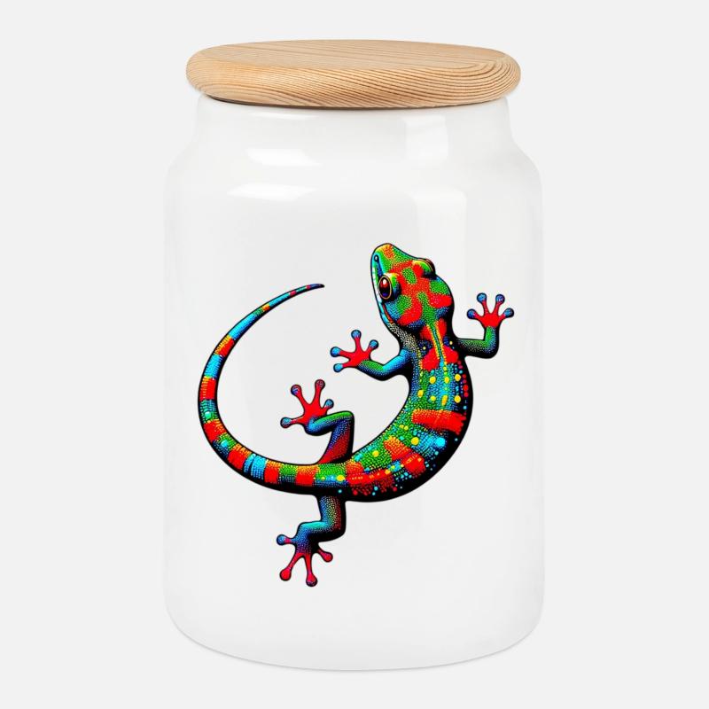 Gecko - Keksdose mit Holzdeckel - Weiß