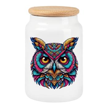Owl - Cookie Jar with Wooden Lid - white - Front