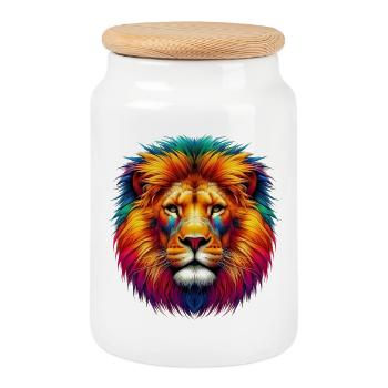 Lion - Boîte à biscuits avec couvercle en bois - blanc - Devant