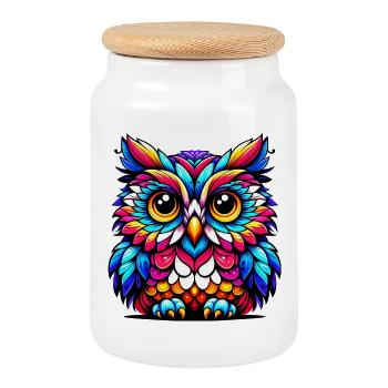 Owl - Cookie Jar with Wooden Lid - white - Front