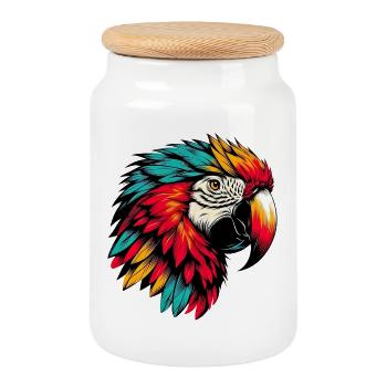 Parrot - Cookie Jar with Wooden Lid - white - Front
