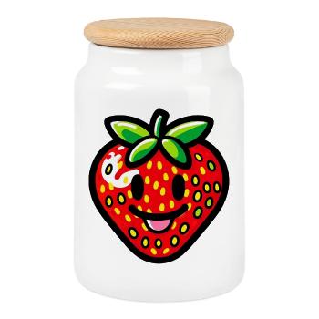 Fraise Fraises - Boîte à biscuits avec couvercle en bois - blanc - Devant