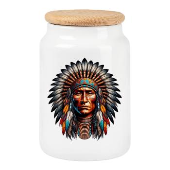 Amerikanisch, Indianer, Amerikaner - Keksdose mit Holzdeckel - Weiß - Vorne