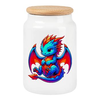 Drache - Keksdose mit Holzdeckel - Weiß - Vorne