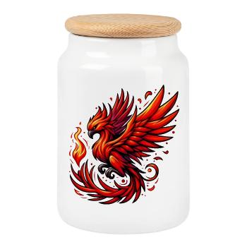 Phénix rouge - Boîte à biscuits avec couvercle en bois - blanc - Devant