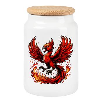 Phénix rouge - Boîte à biscuits avec couvercle en bois - blanc - Devant