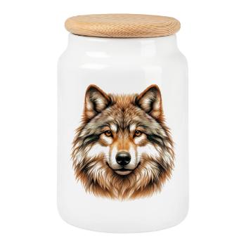 Wolf - Keksdose mit Holzdeckel - Weiß - Vorne