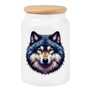 Wolf - Keksdose mit Holzdeckel - Weiß - Vorne