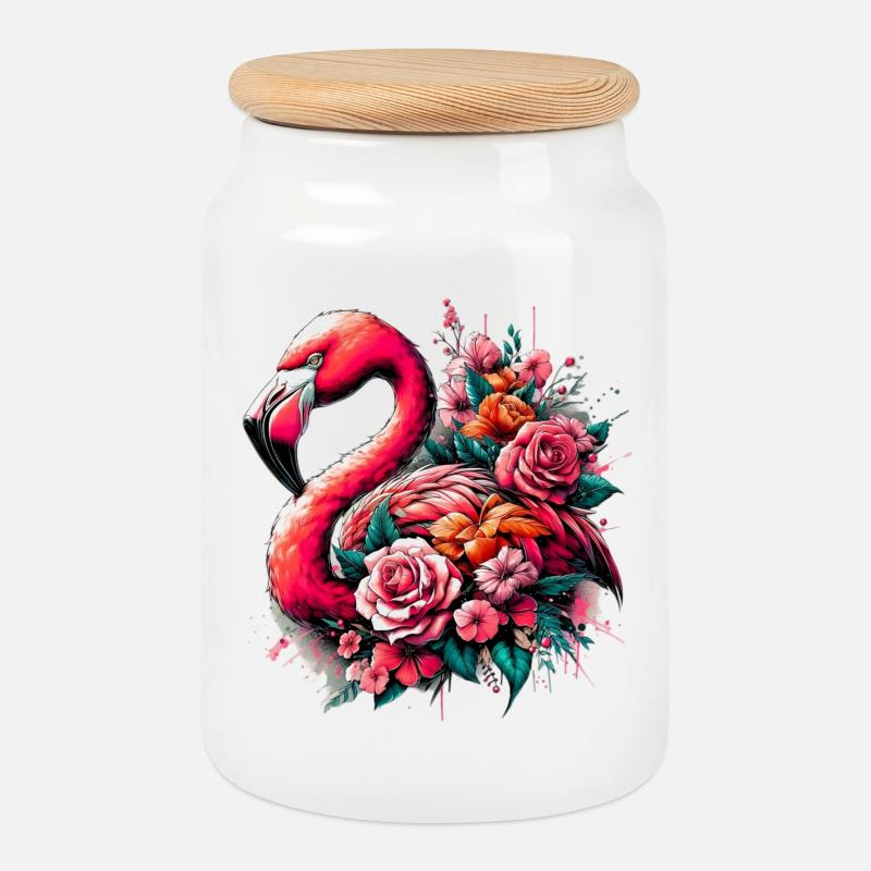 Flamingo - Keksdose mit Holzdeckel - Weiß