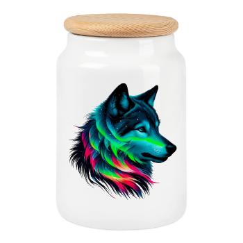 Wolf - Keksdose mit Holzdeckel - Weiß - Vorne