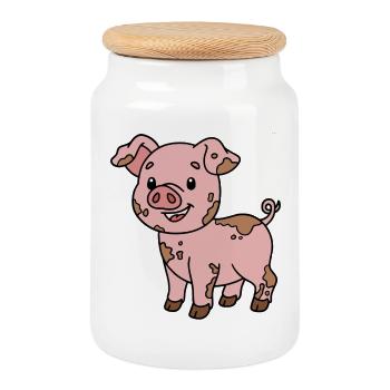 Pig - Cookie Jar with Wooden Lid - white - Front