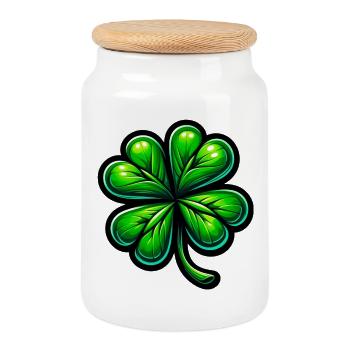 Four-leaf clover - Cookie Jar with Wooden Lid - white - Front