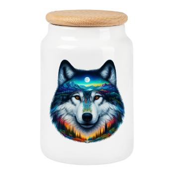 Wolf - Keksdose mit Holzdeckel - Weiß - Vorne