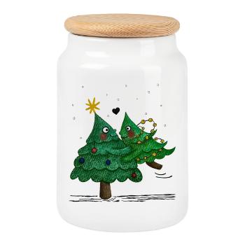 Niedliche Weihnachtsbäume - Keksdose mit Holzdeckel - Weiß - Vorne