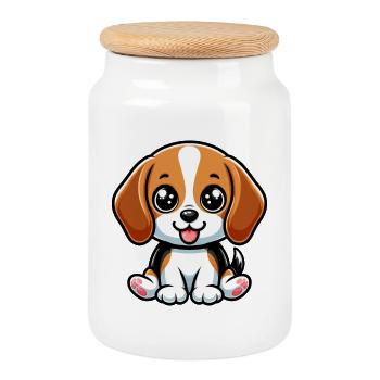 Kawaii Beagle Dog - Cookie Jar with Wooden Lid - white - Front