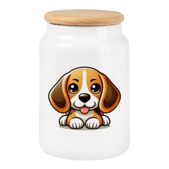 Cute Beagle Dog - Cookie Jar with Wooden Lid - white - Front