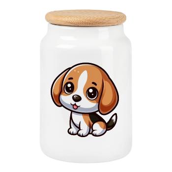 Chibi Beagle Dog - Cookie Jar with Wooden Lid - white - Front