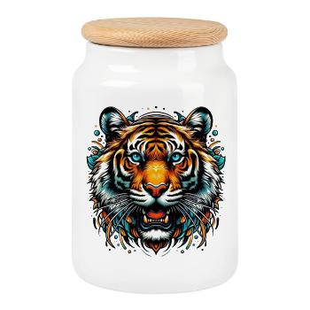 Tiger - Keksdose mit Holzdeckel - Weiß - Vorne