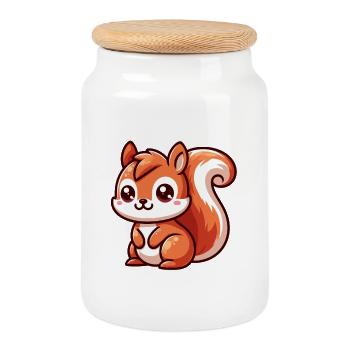 Little Cute Squirrel - Cookie Jar with Wooden Lid - white - Front