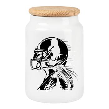 Football player - Cookie Jar with Wooden Lid - white - Front