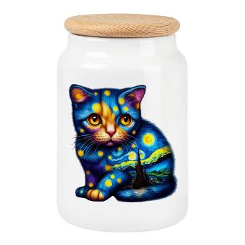 Katze - Keksdose mit Holzdeckel - Weiß - Vorne