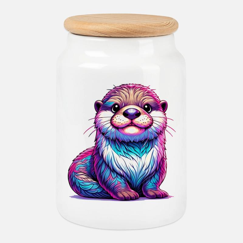 Otter - Keksdose mit Holzdeckel - Weiß