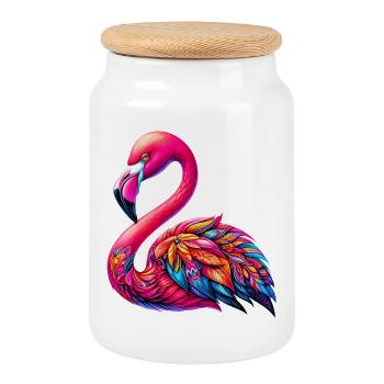 Flamingo - Keksdose mit Holzdeckel - Weiß - Vorne