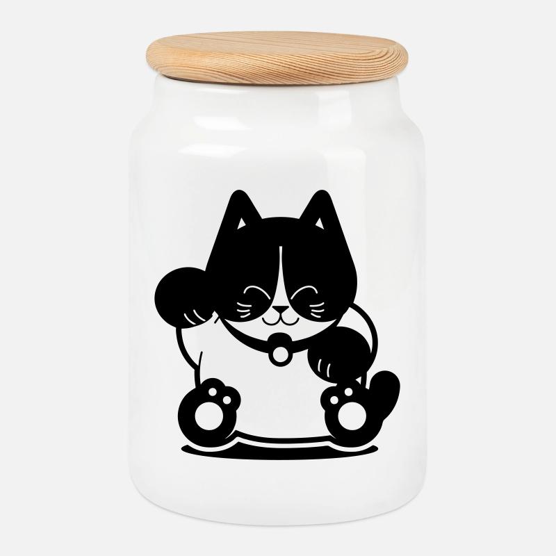 Tuxedo Cat - Keksdose mit Holzdeckel - Weiß