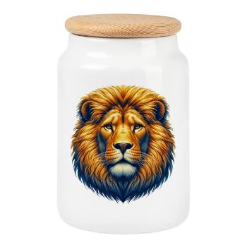 Lion - Boîte à biscuits avec couvercle en bois - blanc - Devant