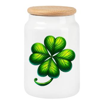 Four-leaf clover - Cookie Jar with Wooden Lid - white - Front