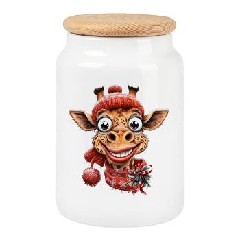 La magie de l’hiver avec une jolie girafe - Boîte à biscuits avec couvercle en bois - blanc - Devant