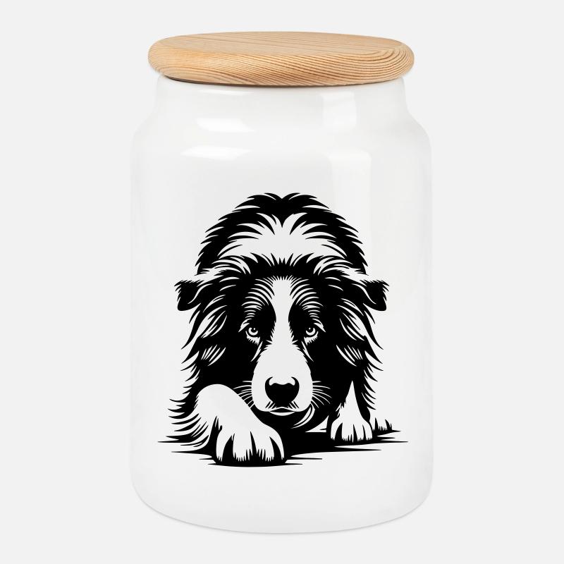 Border Collie - Keksdose mit Holzdeckel - Weiß